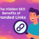 Illustration highlighting the hidden SEO benefits of branded short links with magnifying glass and link icon.